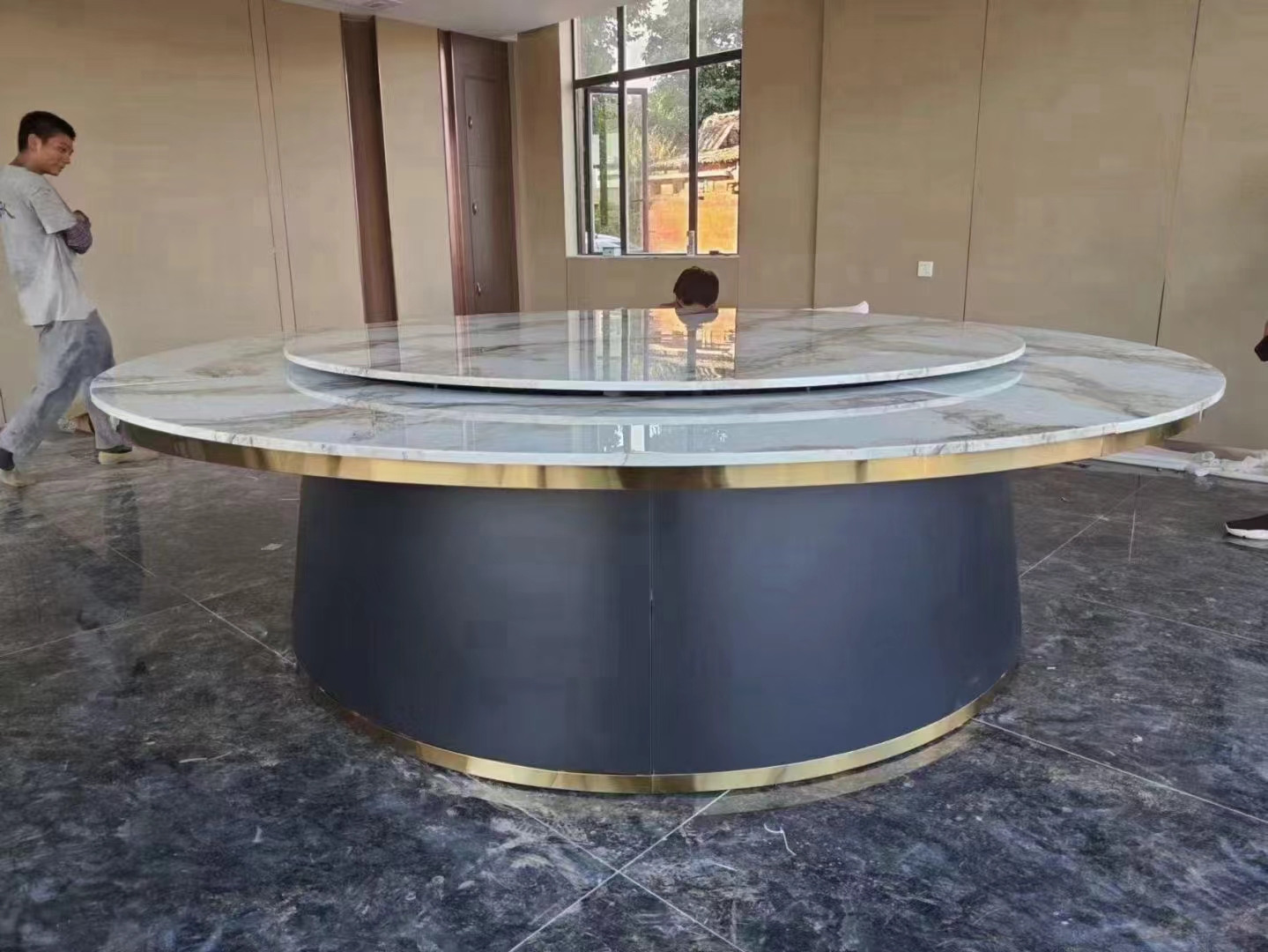 不锈钢电动餐桌转盘	中式餐桌围桶尺寸